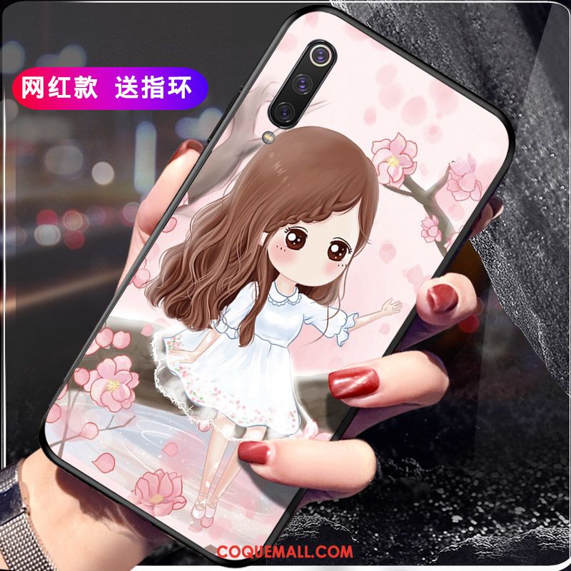 Étui Xiaomi Mi 9 Ornements Suspendus Incassable Net Rouge, Coque Xiaomi Mi 9 Rose Fluide Doux Beige