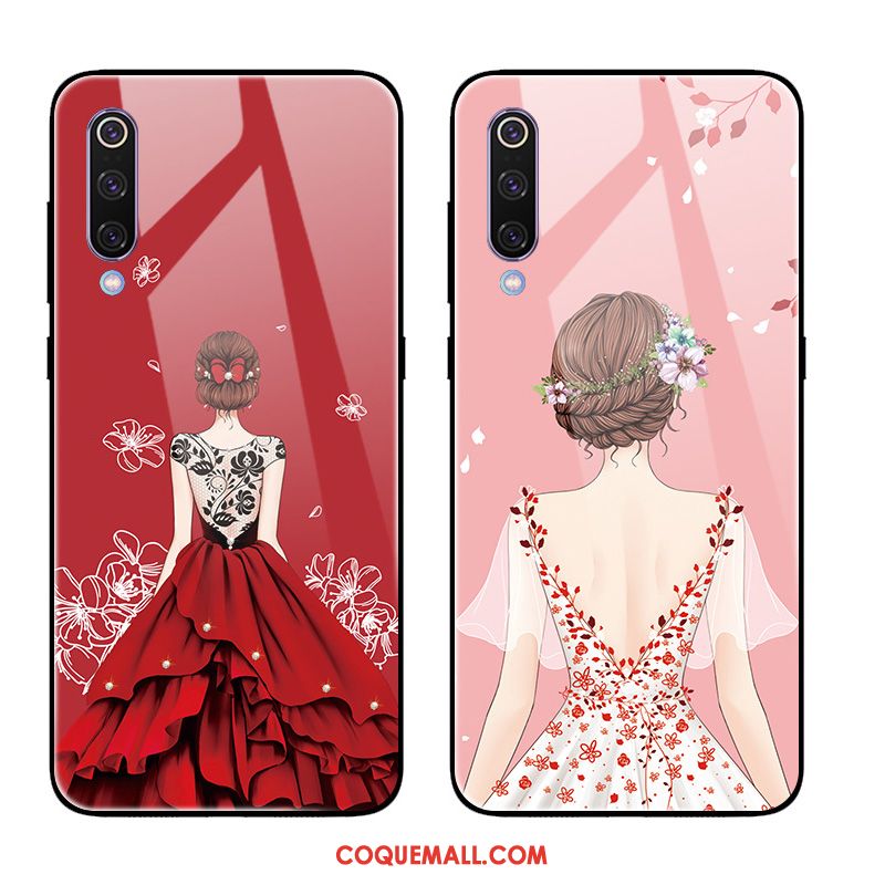 Étui Xiaomi Mi 9 Se Petit Verre Trempé Yarn, Coque Xiaomi Mi 9 Se Miroir Rose Beige