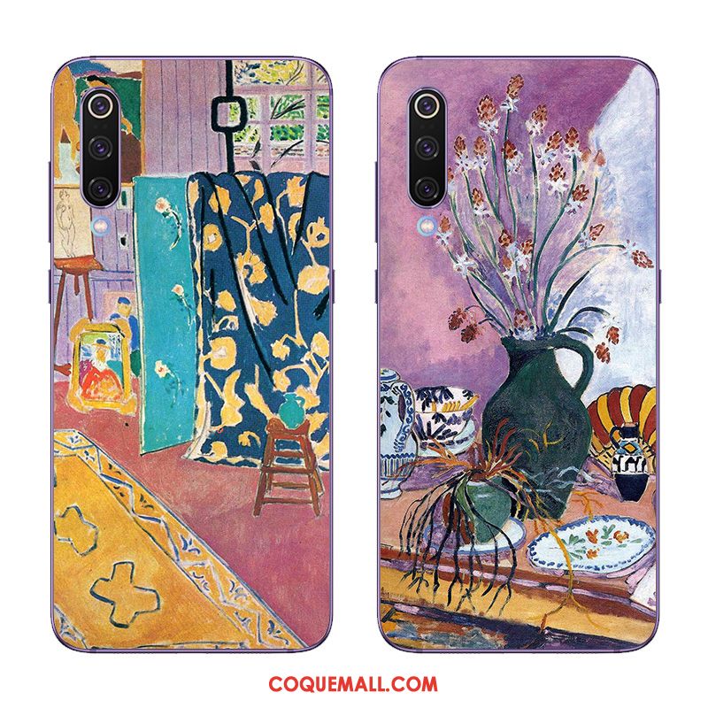 Étui Xiaomi Mi 9 Se Rose Peinture À L'huile Petit, Coque Xiaomi Mi 9 Se Téléphone Portable Violet Beige