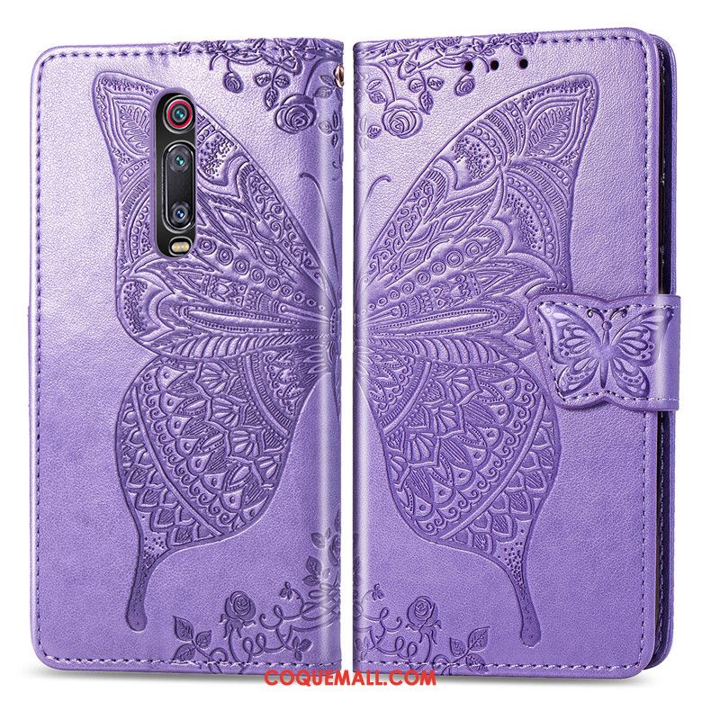 Étui Xiaomi Mi 9t Petit Téléphone Portable En Cuir, Coque Xiaomi Mi 9t Violet Protection Beige