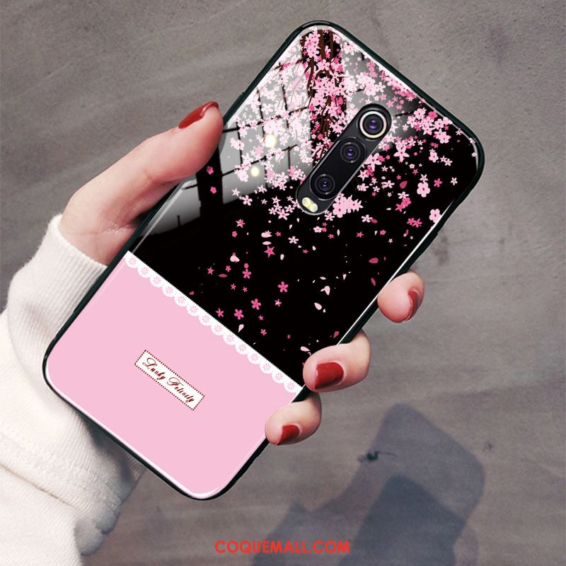 Étui Xiaomi Mi 9t Verre Rouge Simple, Coque Xiaomi Mi 9t Rose Grand Beige