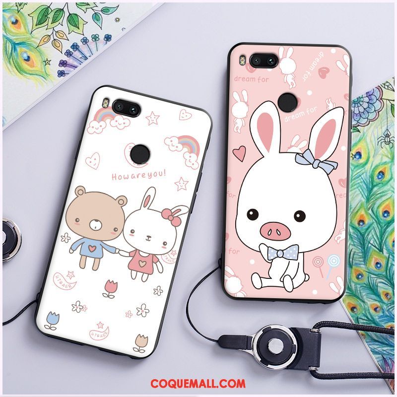 Étui Xiaomi Mi A1 Cou Suspendu Rose Ornements Suspendus, Coque Xiaomi Mi A1 Téléphone Portable Petit Beige