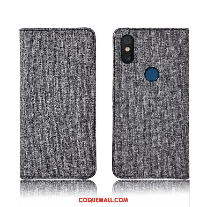 Étui Xiaomi Mi A2 Étui En Cuir Lin Protection, Coque Xiaomi Mi A2 Téléphone Portable Tout Compris Beige