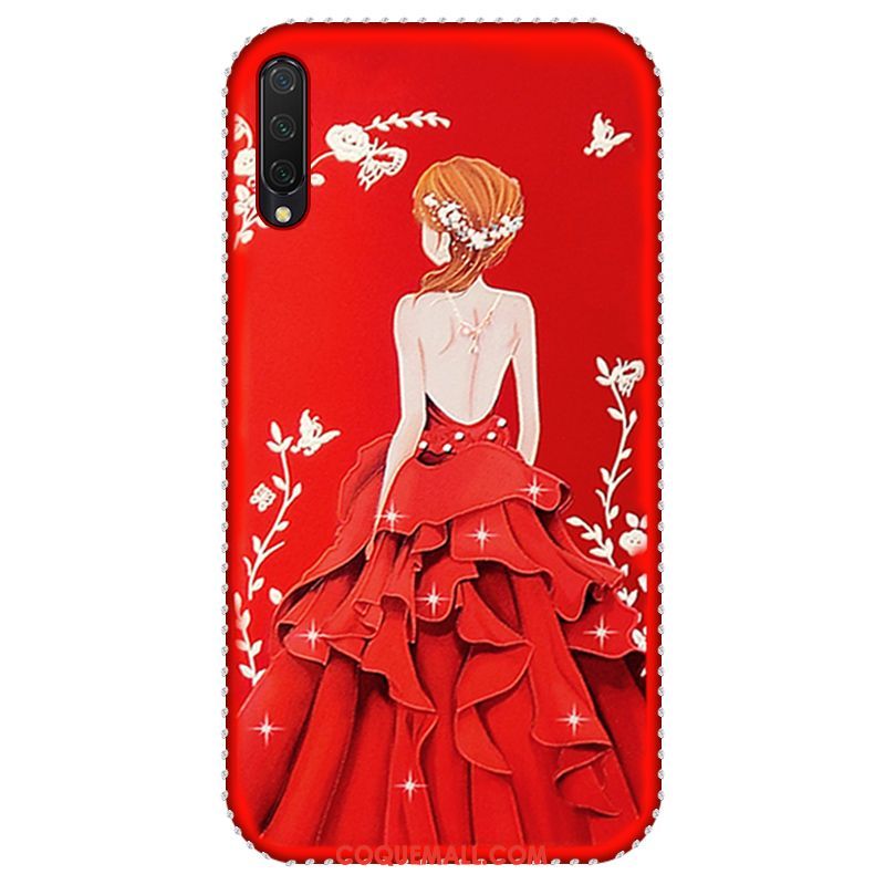 Étui Xiaomi Mi A3 Dessin Animé Rouge Incruster Strass, Coque Xiaomi Mi A3 Incassable Tout Compris Beige