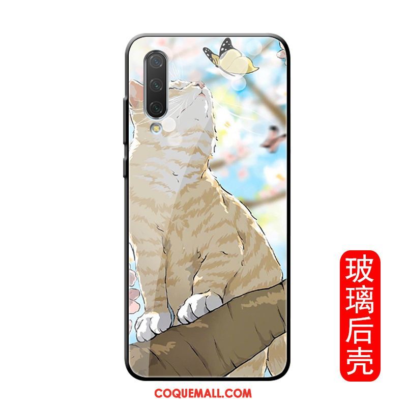 Étui Xiaomi Mi A3 Marque De Tendance Verre Chat, Coque Xiaomi Mi A3 Charmant Net Rouge Beige