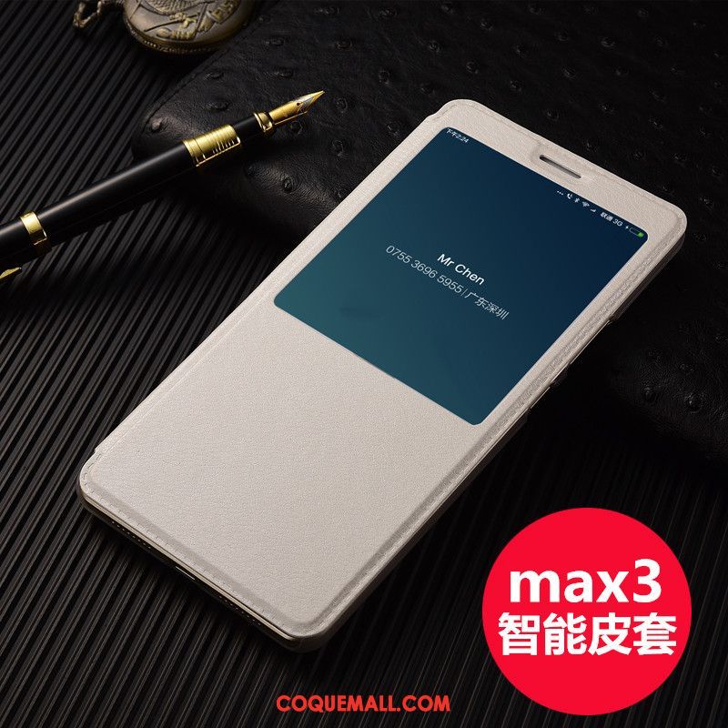 Étui Xiaomi Mi Max 3 Protection Petit Étui En Cuir, Coque Xiaomi Mi Max 3 Téléphone Portable Blanc Beige