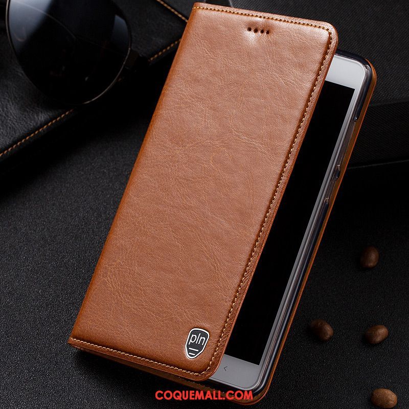 Étui Xiaomi Mi Max 3 Étui En Cuir Protection Tout Compris, Coque Xiaomi Mi Max 3 Téléphone Portable Cuir Véritable Braun Beige