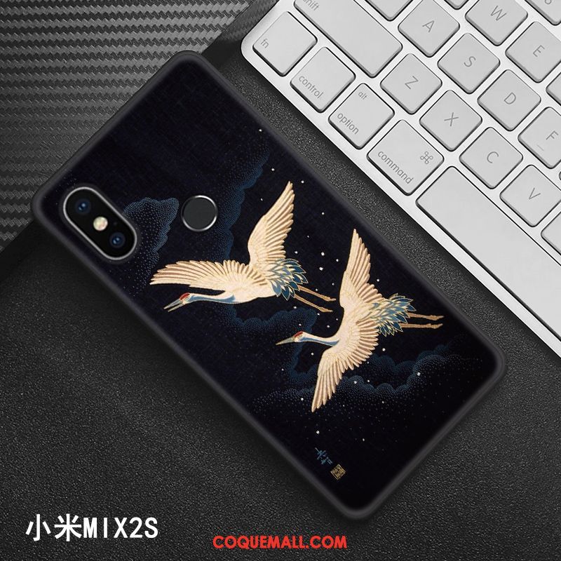 Étui Xiaomi Mi Mix 2s Noir Créatif Style Chinois, Coque Xiaomi Mi Mix 2s Protection Modèle Beige