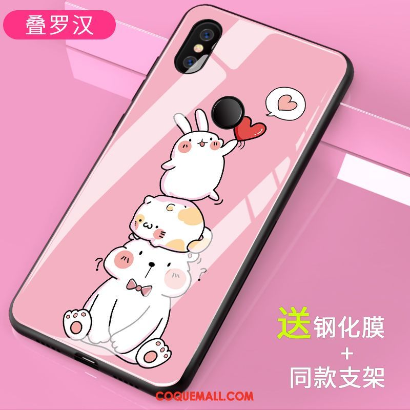 Étui Xiaomi Mi Mix 3 Amoureux Dessin Animé Verre, Coque Xiaomi Mi Mix 3 Modèle Fleurie Tout Compris Beige