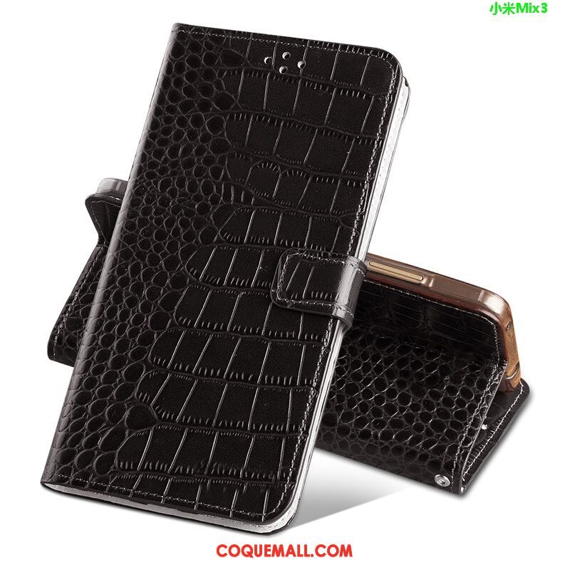 Étui Xiaomi Mi Mix 3 Noir Boucle Magnétique Téléphone Portable, Coque Xiaomi Mi Mix 3 Crocodile Protection Beige