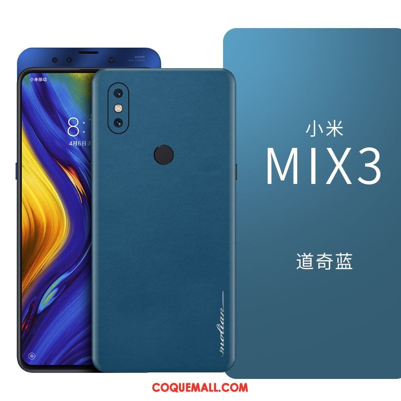 Étui Xiaomi Mi Mix 3 Étui En Cuir Téléphone Portable Tout Compris, Coque Xiaomi Mi Mix 3 Bleu Marin Incassable Beige