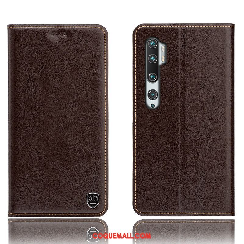 Étui Xiaomi Mi Note 10 Incassable Protection Téléphone Portable, Coque Xiaomi Mi Note 10 Petit En Cuir Braun Beige