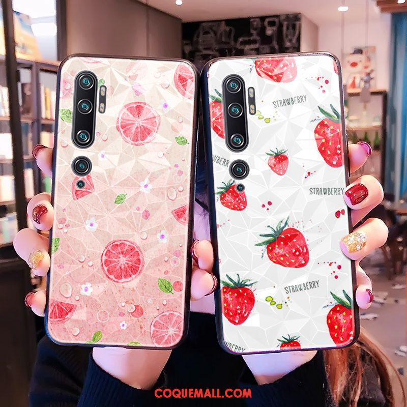 Étui Xiaomi Mi Note 10 Modèle Fleurie Losange Petit, Coque Xiaomi Mi Note 10 Rose Téléphone Portable Beige