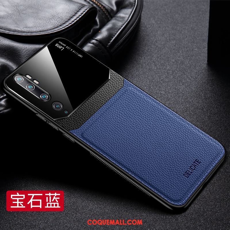 Étui Xiaomi Mi Note 10 Nouveau Cuir Tout Compris, Coque Xiaomi Mi Note 10 Téléphone Portable Bleu Beige