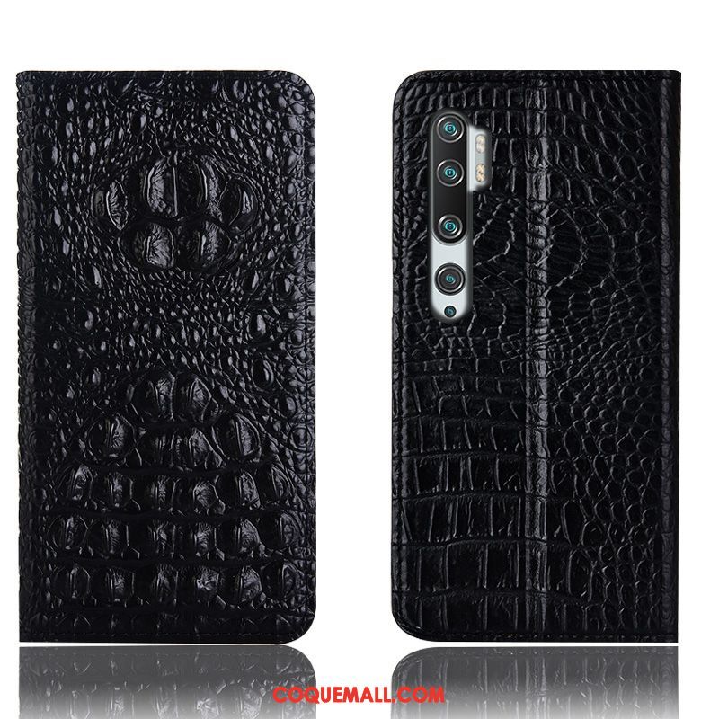 Étui Xiaomi Mi Note 10 Protection Petit Téléphone Portable, Coque Xiaomi Mi Note 10 En Cuir Noir Beige