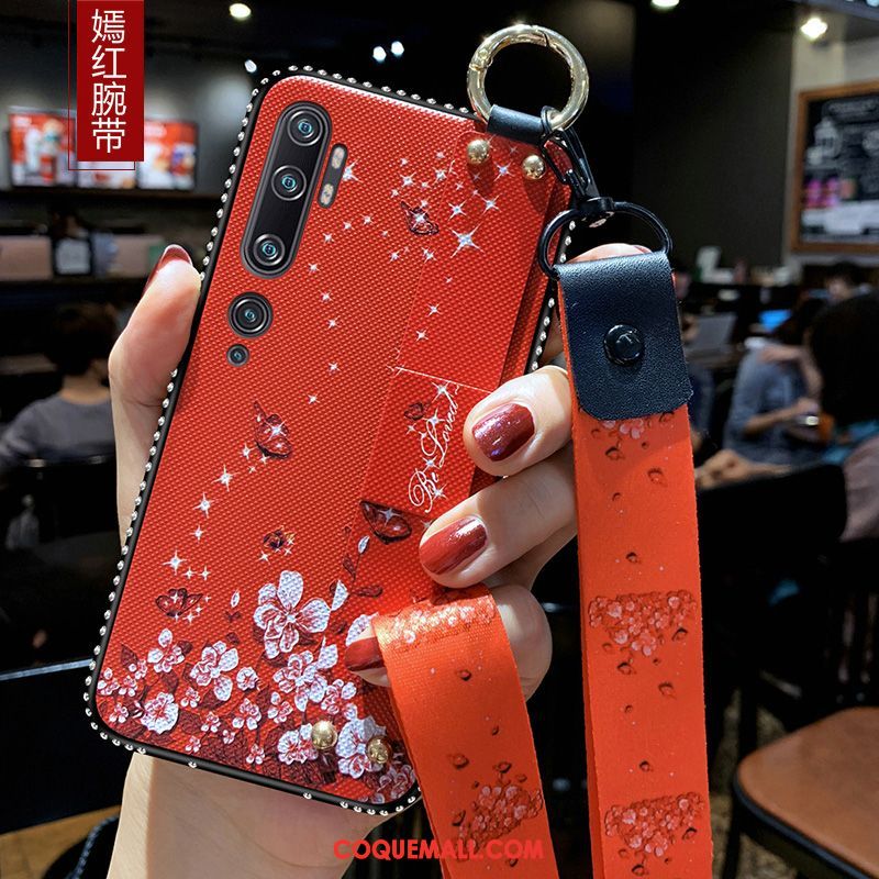 Étui Xiaomi Mi Note 10 Téléphone Portable Fluide Doux Tendance, Coque Xiaomi Mi Note 10 Rouge Petit Beige