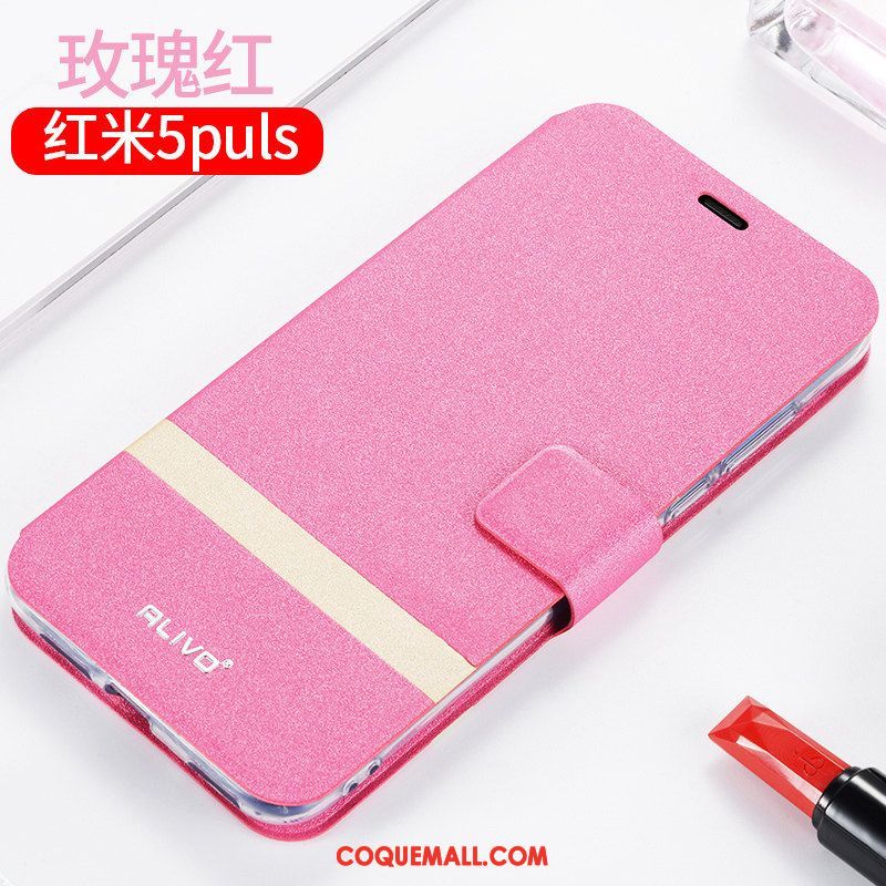 Étui Xiaomi Redmi 5 Plus Étui En Cuir Tout Compris Clamshell, Coque Xiaomi Redmi 5 Plus Fluide Doux Rouge Beige