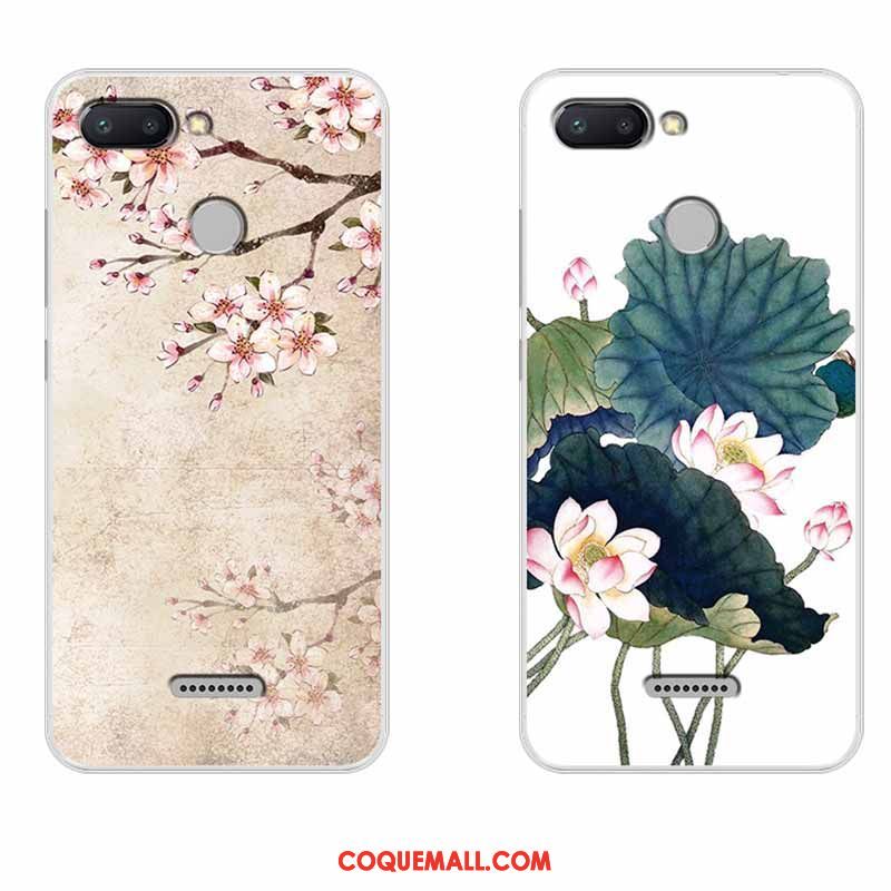 Étui Xiaomi Redmi 6 Art Fleur Rouge, Coque Xiaomi Redmi 6 Protection Téléphone Portable Beige