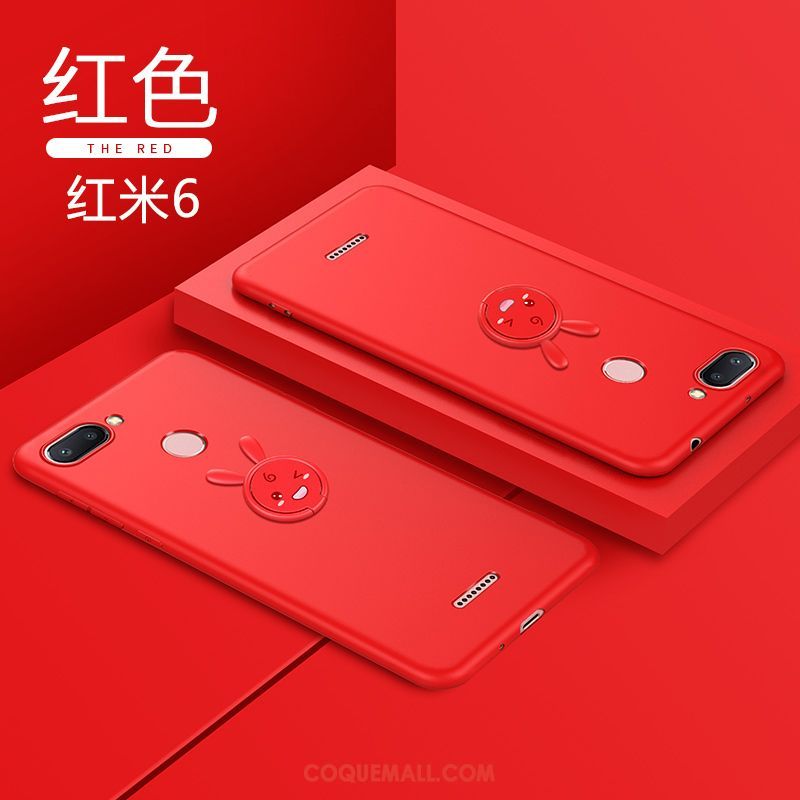 Étui Xiaomi Redmi 6 Rouge Marque De Tendance Incassable, Coque Xiaomi Redmi 6 Délavé En Daim Téléphone Portable Beige