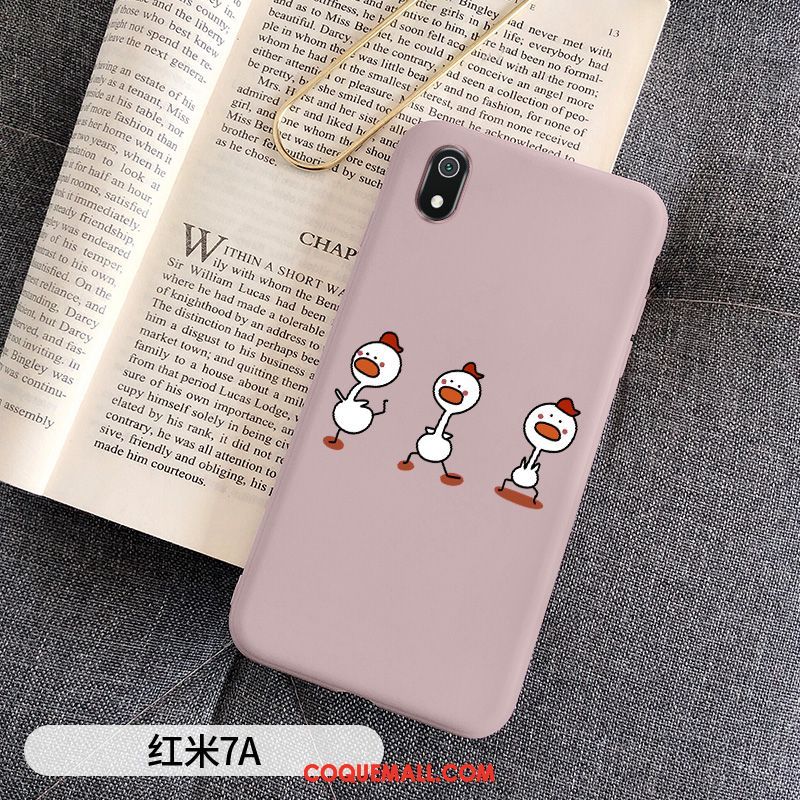 Étui Xiaomi Redmi 7a Dessin Animé Petit Délavé En Daim, Coque Xiaomi Redmi 7a Net Rouge Rose Beige