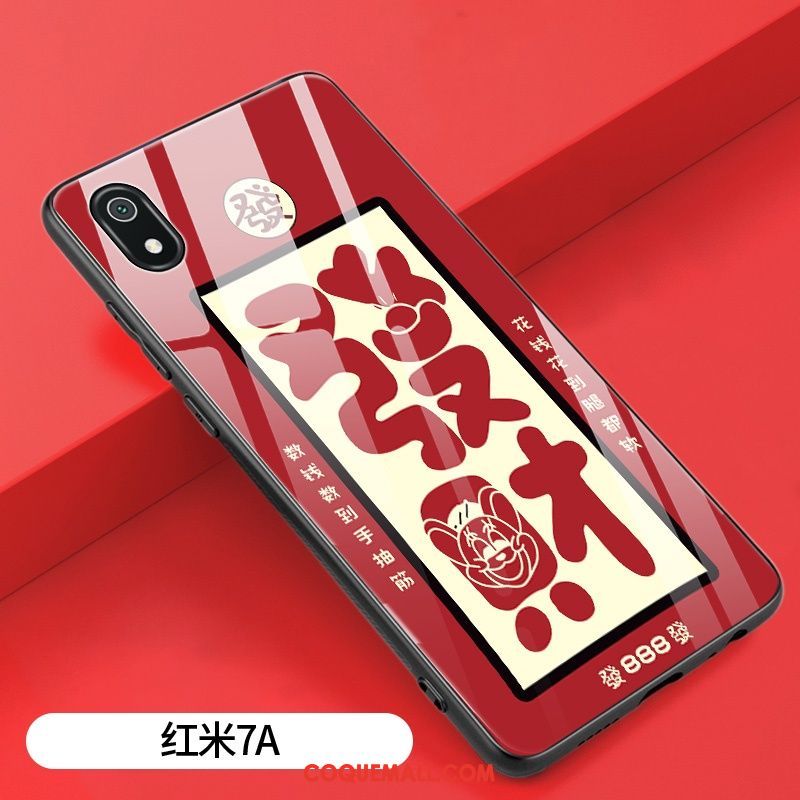Étui Xiaomi Redmi 7a Rouge Petit Miroir, Coque Xiaomi Redmi 7a Tout Compris Téléphone Portable Beige