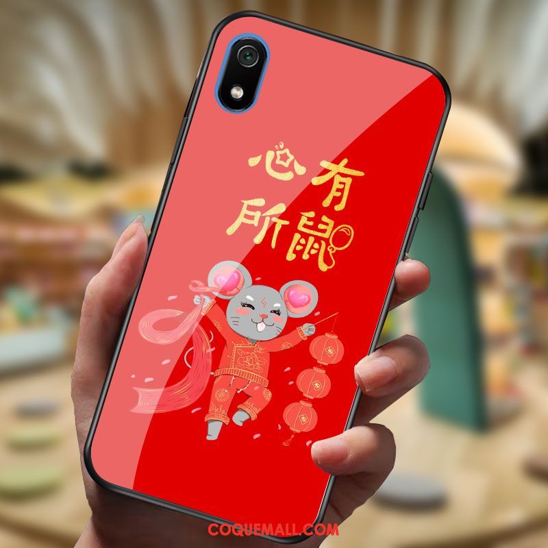 Étui Xiaomi Redmi 7a Téléphone Portable Dessin Animé Petit, Coque Xiaomi Redmi 7a Rouge Miroir Beige