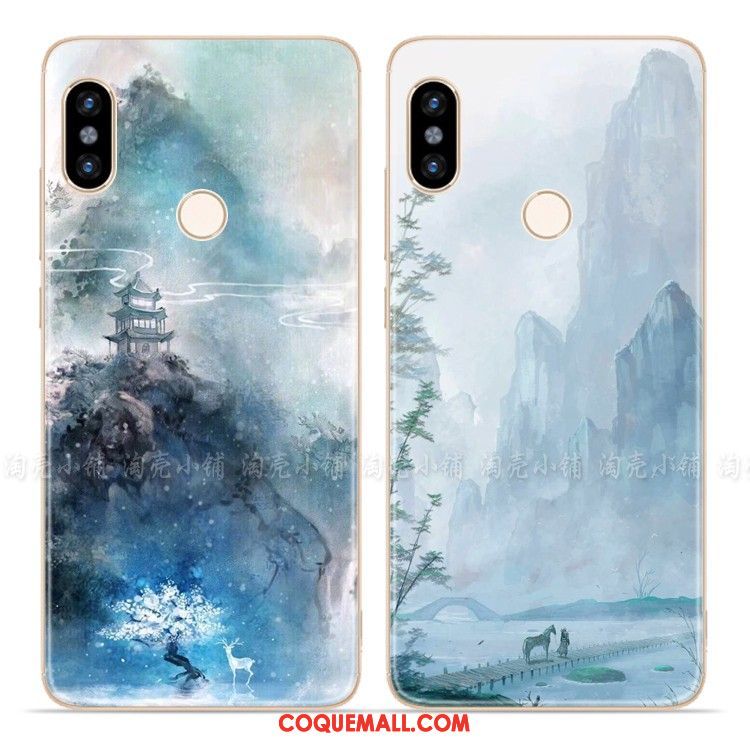 Étui Xiaomi Redmi Note 5 Bleu Vintage Paysage, Coque Xiaomi Redmi Note 5 Petit Rouge Beige