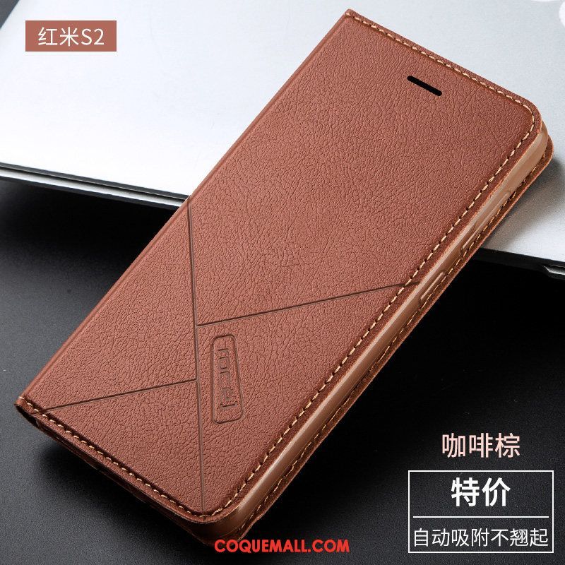 Étui Xiaomi Redmi S2 Rouge Petit Téléphone Portable, Coque Xiaomi Redmi S2 Tout Compris Étui En Cuir Braun Beige