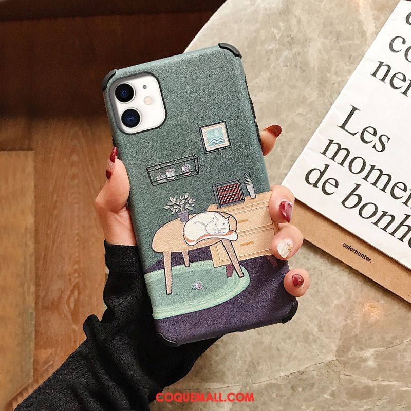 Étui iPhone 11 Gaufrage Net Rouge Chat, Coque iPhone 11 Dessin Animé Protection