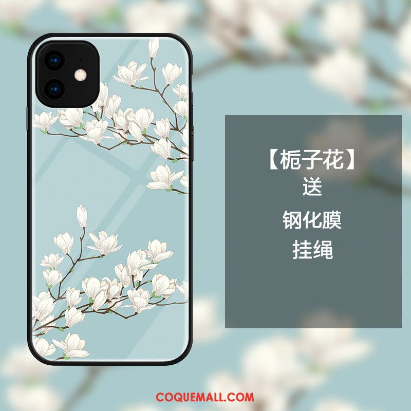 Étui iPhone 11 Incassable Fleur Ornements Suspendus, Coque iPhone 11 Bleu Petit