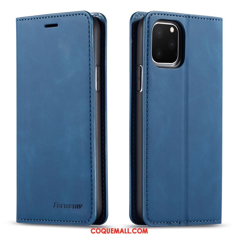 Étui iPhone 11 Pro Cuir Véritable Bleu Business, Coque iPhone 11 Pro Tendance Téléphone Portable