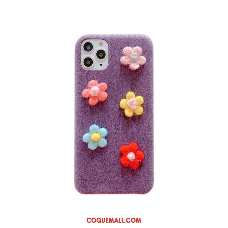 Étui iPhone 11 Pro Max Peluche Fleurs Téléphone Portable, Coque iPhone 11 Pro Max Personnalité Vent