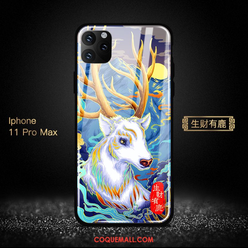 Étui iPhone 11 Pro Max Style Chinois Protection Richesse, Coque iPhone 11 Pro Max Verre Téléphone Portable