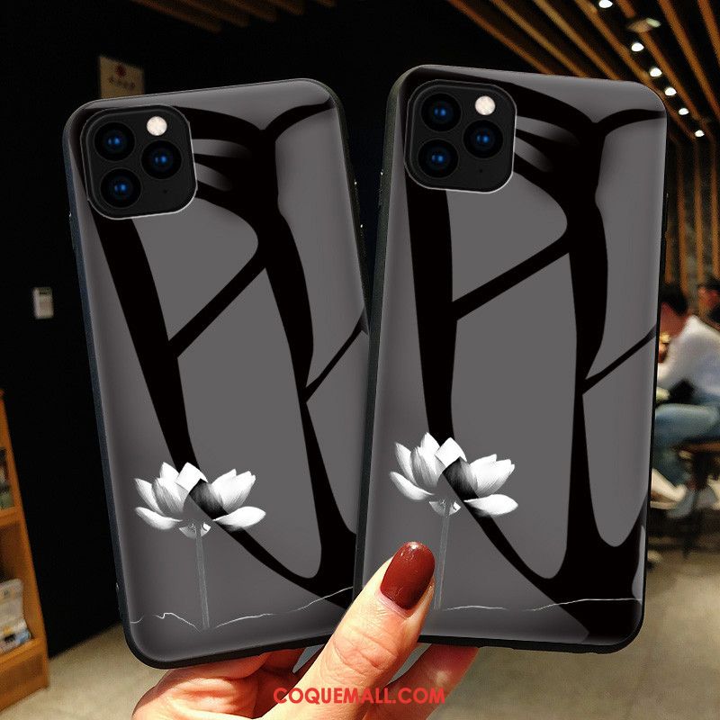 Étui iPhone 11 Pro Verre Style Chinois Noir, Coque iPhone 11 Pro Ligne Blanc