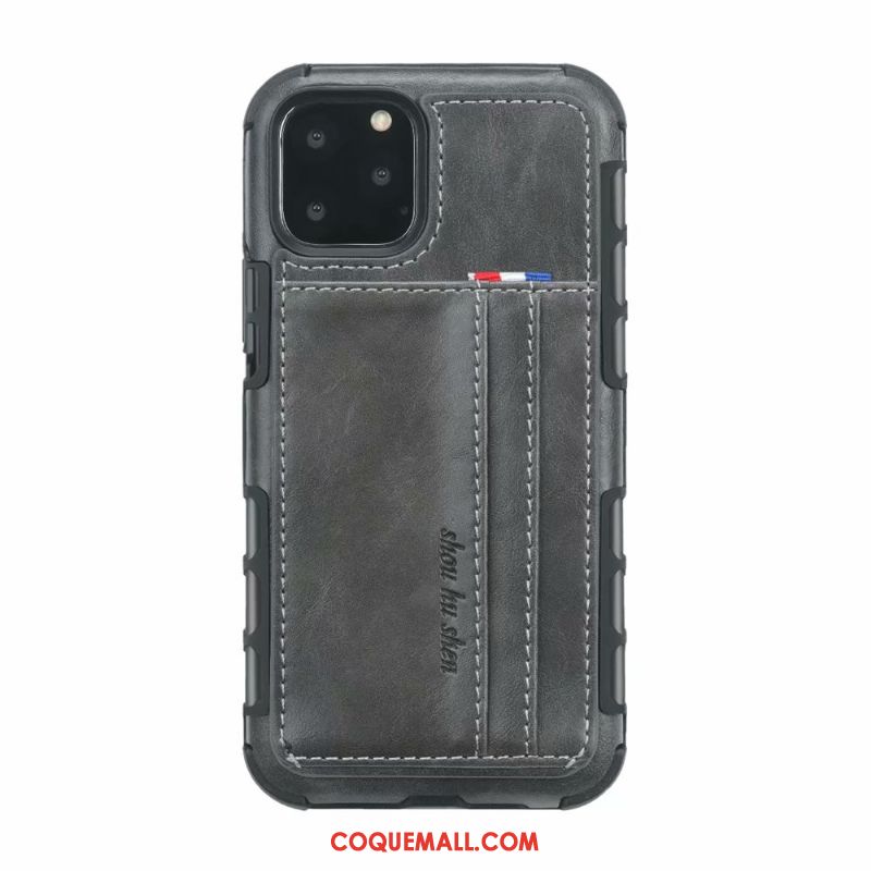 Étui iPhone 11 Pro Vintage Tout Compris Gris, Coque iPhone 11 Pro En Cuir Carte