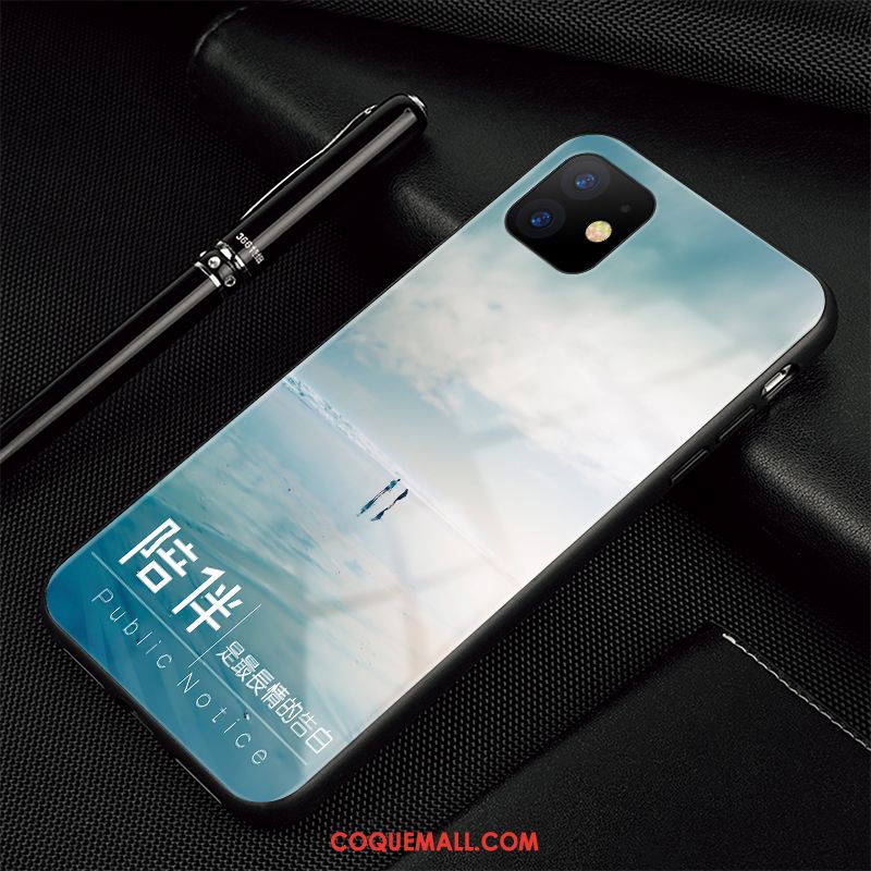 Étui iPhone 11 Simple Bleu Incassable, Coque iPhone 11 Silicone Verre