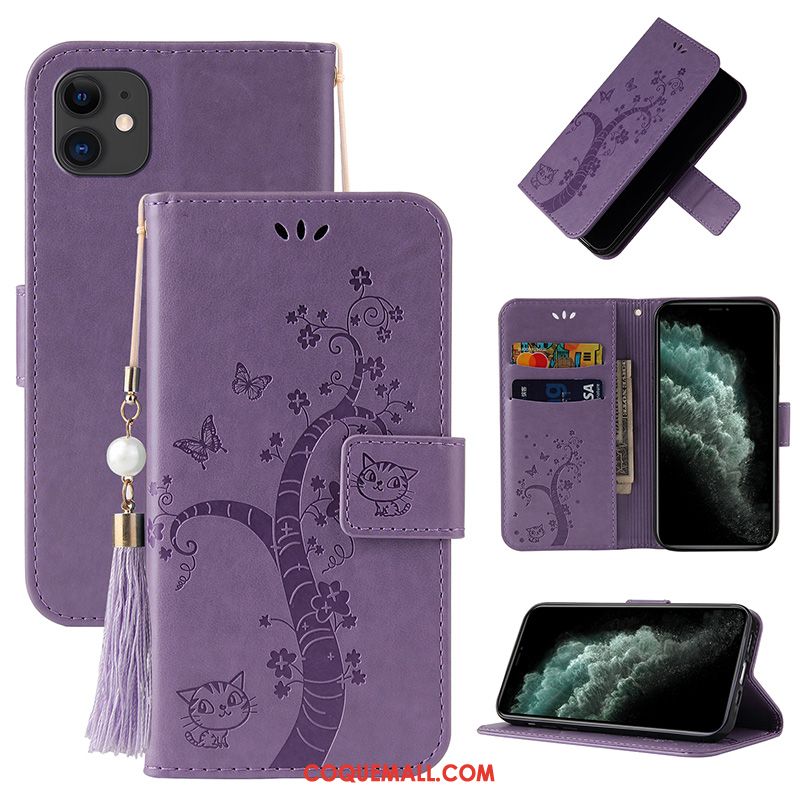 Étui iPhone 12 Fluide Doux En Cuir Violet, Coque iPhone 12 Protection Silicone