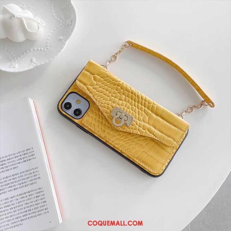 Étui iPhone 12 Jaune Personnalité Portefeuille, Coque iPhone 12 Créatif Téléphone Portable