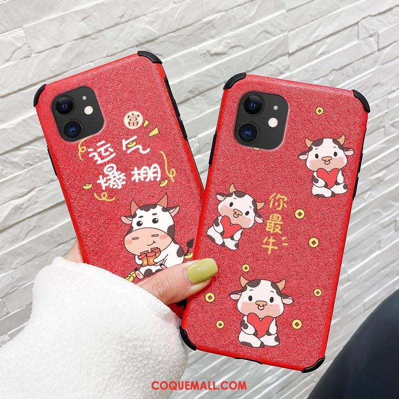 Étui iPhone 12 Mini Dessin Animé Téléphone Portable Modèle Fleurie, Coque iPhone 12 Mini Soie Mulberry Rouge