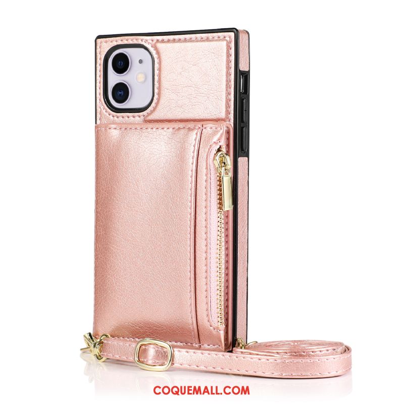 Étui iPhone 12 Portefeuille En Cuir Téléphone Portable, Coque iPhone 12 Ornements Suspendus Rose