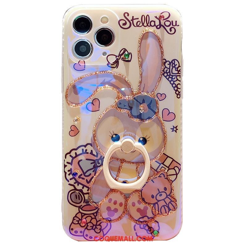 Étui iPhone 12 Pro Max Support Lapin Une Agrafe, Coque iPhone 12 Pro Max Anneau Téléphone Portable Beige