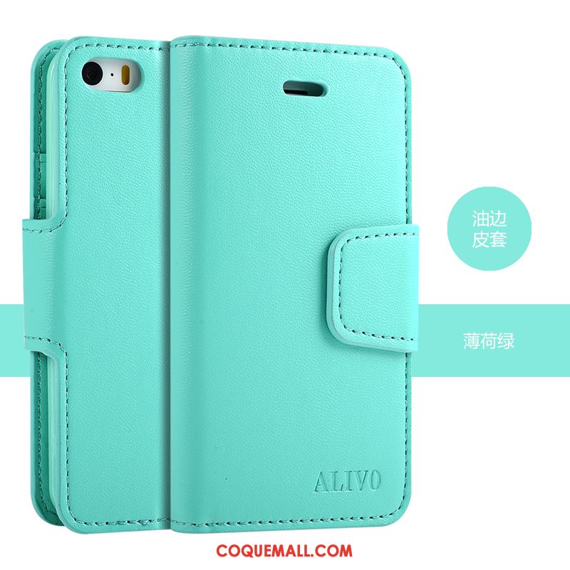 Étui iPhone 5 / 5s Protection Téléphone Portable Fluide Doux, Coque iPhone 5 / 5s Vert Étui En Cuir