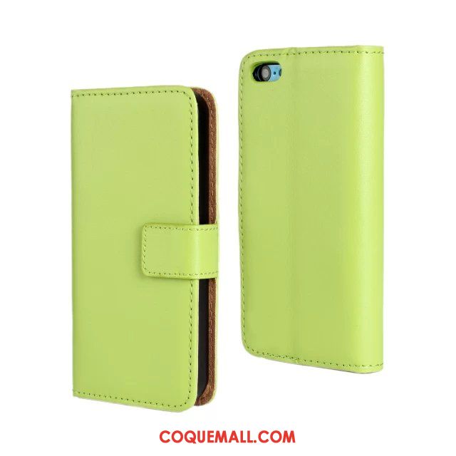 Étui iPhone 5c Cuir Véritable Clair Étui En Cuir, Coque iPhone 5c Vert Téléphone Portable