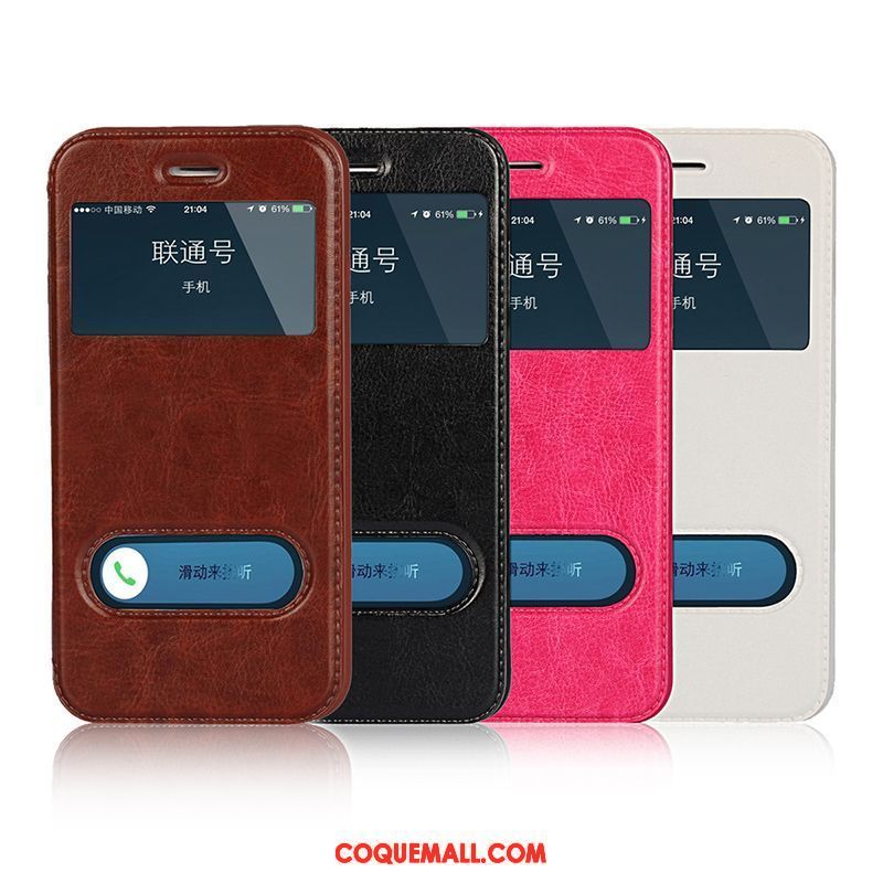 Étui iPhone 6 / 6s Plus Incassable Très Mince Tendance, Coque iPhone 6 / 6s Plus Ouvrir La Fenêtre Étui En Cuir Braun