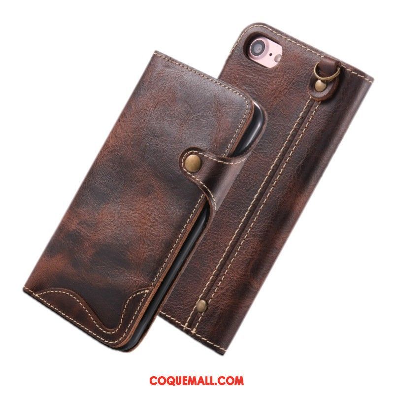 Étui iPhone 6 / 6s Plus Étui En Cuir Cuir Véritable Vintage, Coque iPhone 6 / 6s Plus Vin Rouge Téléphone Portable