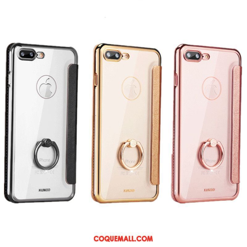 Étui iPhone 7 Plus Protection Téléphone Portable Cuir Véritable, Coque iPhone 7 Plus Clamshell Or