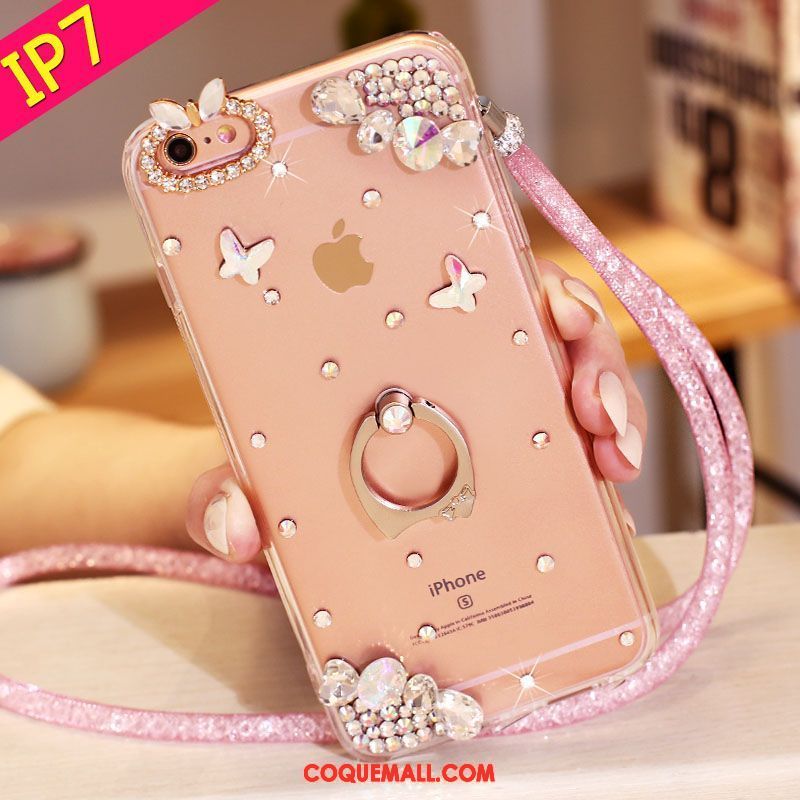 Étui iPhone 7 Support Rose Téléphone Portable, Coque iPhone 7 Strass Protection