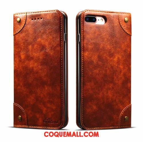 Étui iPhone 8 Plus Clair Étui En Cuir Vintage, Coque iPhone 8 Plus Téléphone Portable Portefeuille Braun