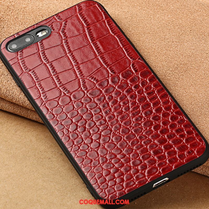 Étui iPhone 8 Plus Cuir Véritable Vin Rouge Beauté, Coque iPhone 8 Plus Protection Étui En Cuir