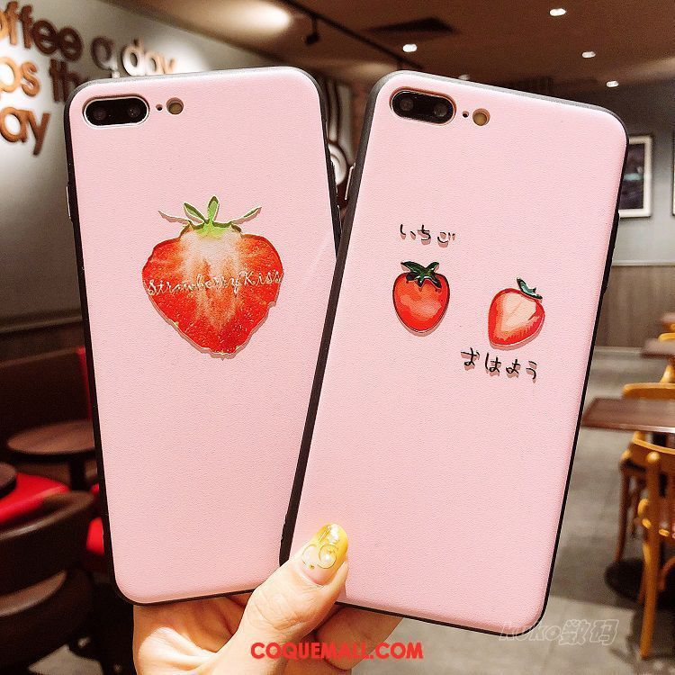 Étui iPhone 8 Plus Tout Compris Gaufrage Rose, Coque iPhone 8 Plus Fraise Charmant